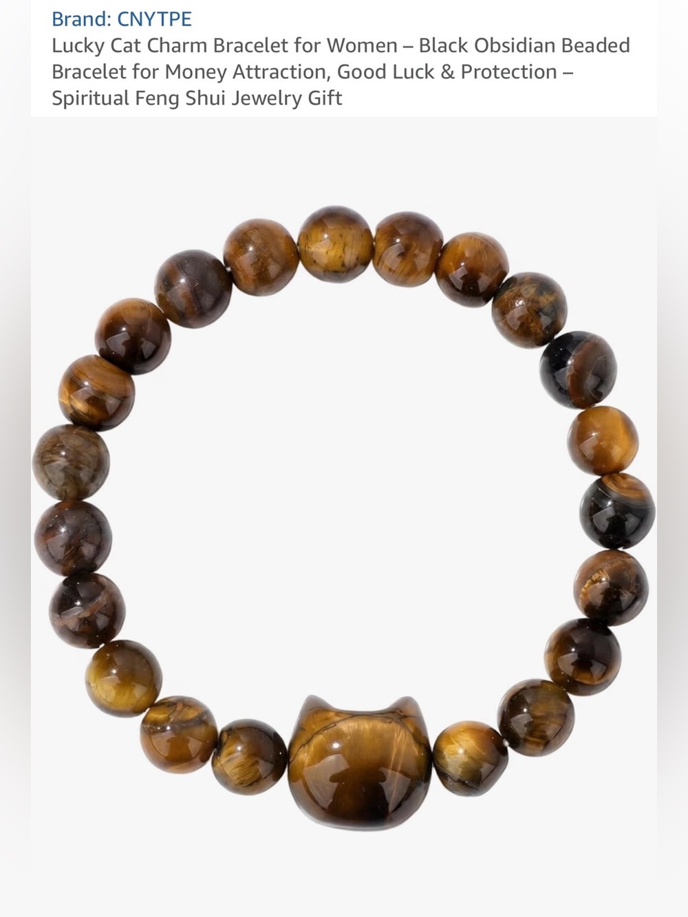 #3310**Tiger Eye Lucky Cat Beaded Bracelet for Men - Brown